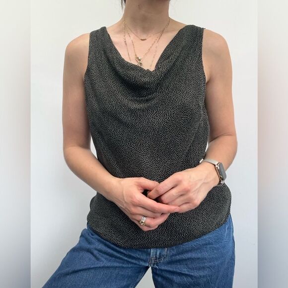 90's Ann Taylor Black Polka Dot Spotted 100% Silk Cowl Neck Sleeveless Top 6 - Picture 1 of 8